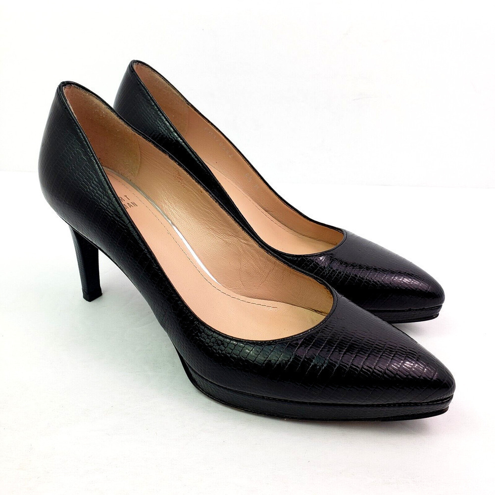 Stuart Weitzman Womens Size 8.5 Black Snake Print Slip On 3 In Pump Heels Shoes